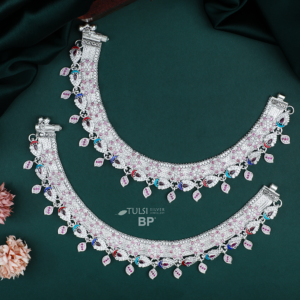 BP Tulsi Silver Floral Peacock Anklet